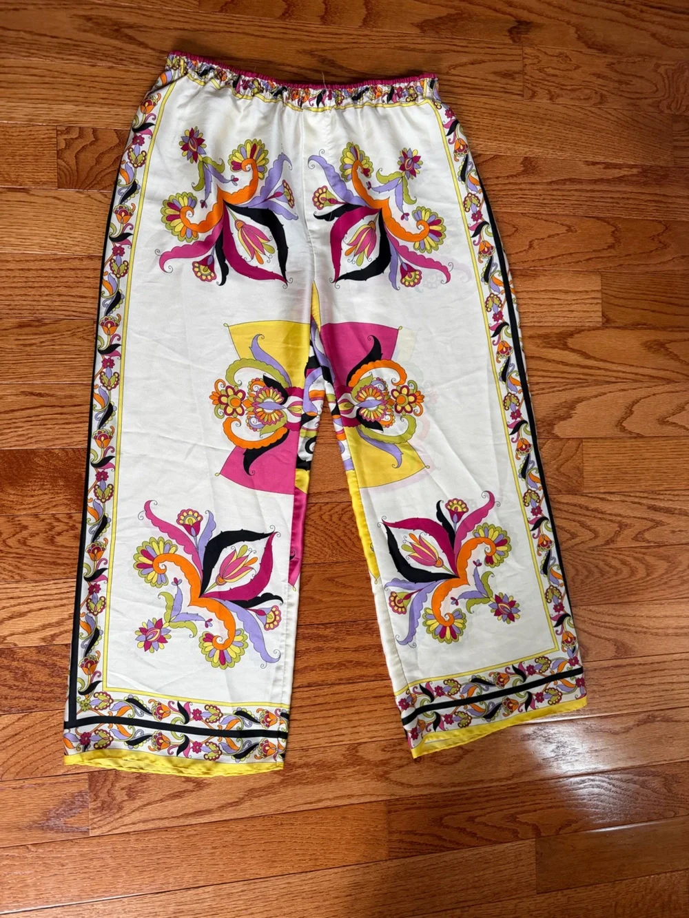 Zara Multicolor Floral Print Wide Leg Pants Size Medium